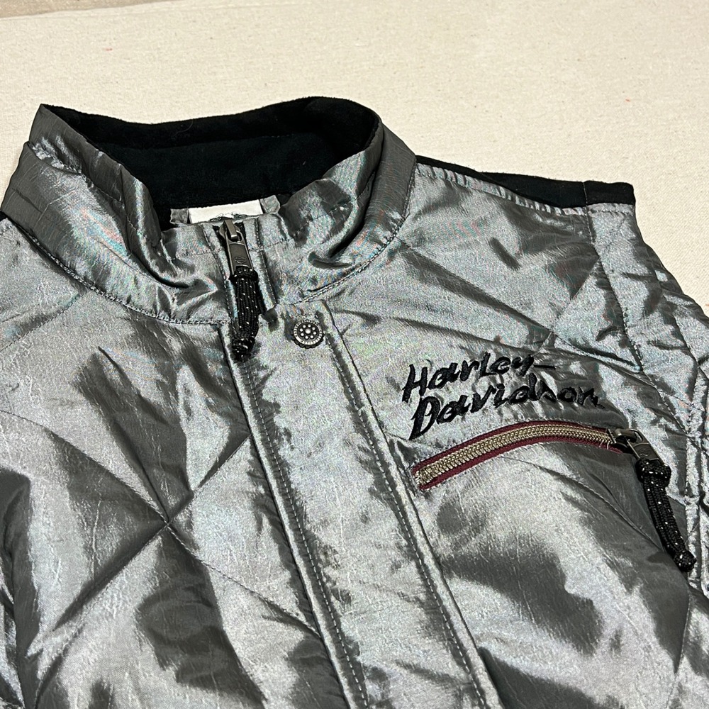 Harley Davidson Women's Quilted Vest Gray Zipper Pockets Embroidered Logo‎ 1W